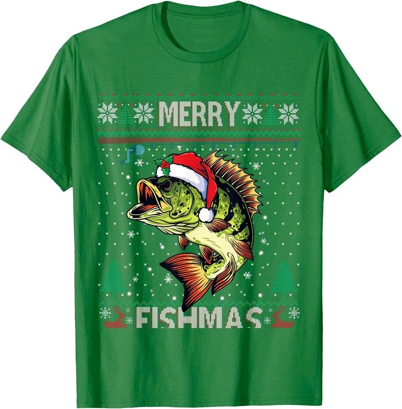 Merry Fishmas Bass Fish Fishing Christmas Ugly Sweater Xmas Unisex T-Shirt Sweatshirt Hoodie Crewneck Casual Shortsleeve Tshirt