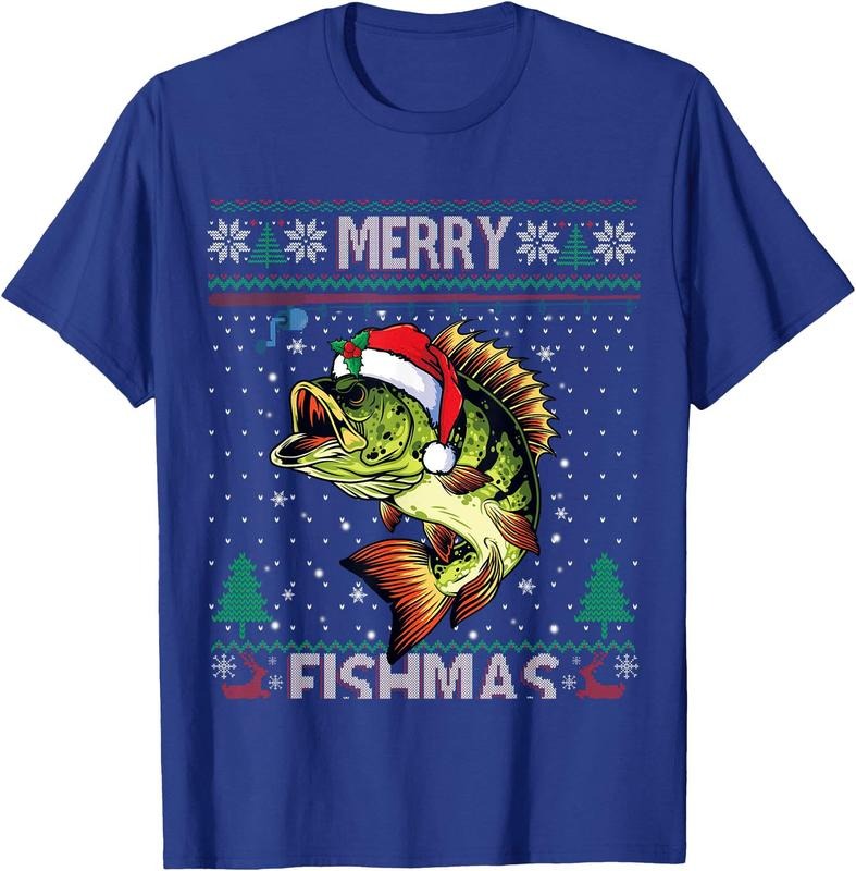 Merry Fishmas Bass Fish Fishing Christmas Ugly Sweater Xmas Unisex T-Shirt Sweatshirt Hoodie Crewneck Casual Shortsleeve Tshirt