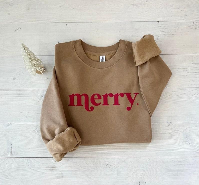 Merry Sweatshirt, Christmas sweater, Christmas shirt, Oversized Cozy Sweatshirt, Holiday women's shirt, Christmas party shirt
