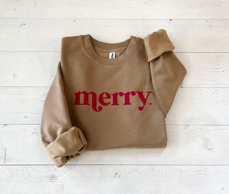 Merry Sweatshirt, Christmas sweater, Christmas shirt, Oversized Cozy Sweatshirt, Holiday women's shirt, Christmas party shirt