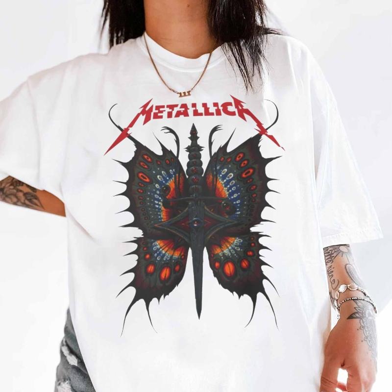 Metallicc Butterfly Band Graphic Tee, Rock Band Merch, Music Tour Hoodie, Heavy Metal Tshirt, Unisex Sweater Pullover Tee