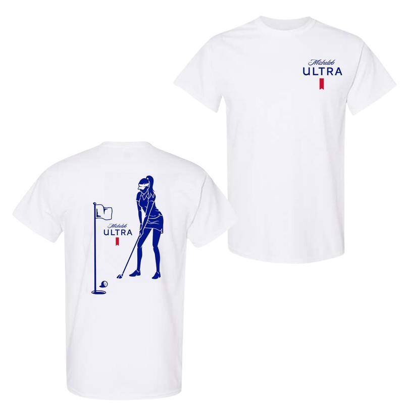 Michelob Ultra Golf Club 2-Sided T-Shirt, Womenswear Graphic Tee, Casual Wear for Golf Lovers, Perfect Gift for Sports Enthusiasts