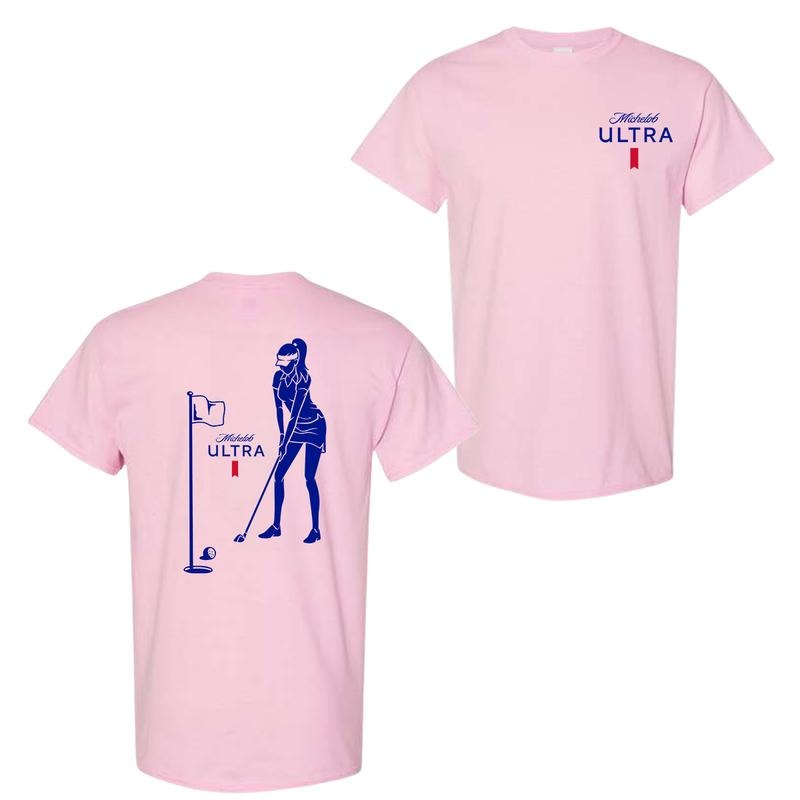 Michelob Ultra Golf Club 2-Sided T-Shirt, Womenswear Graphic Tee, Casual Wear for Golf Lovers, Perfect Gift for Sports Enthusiasts