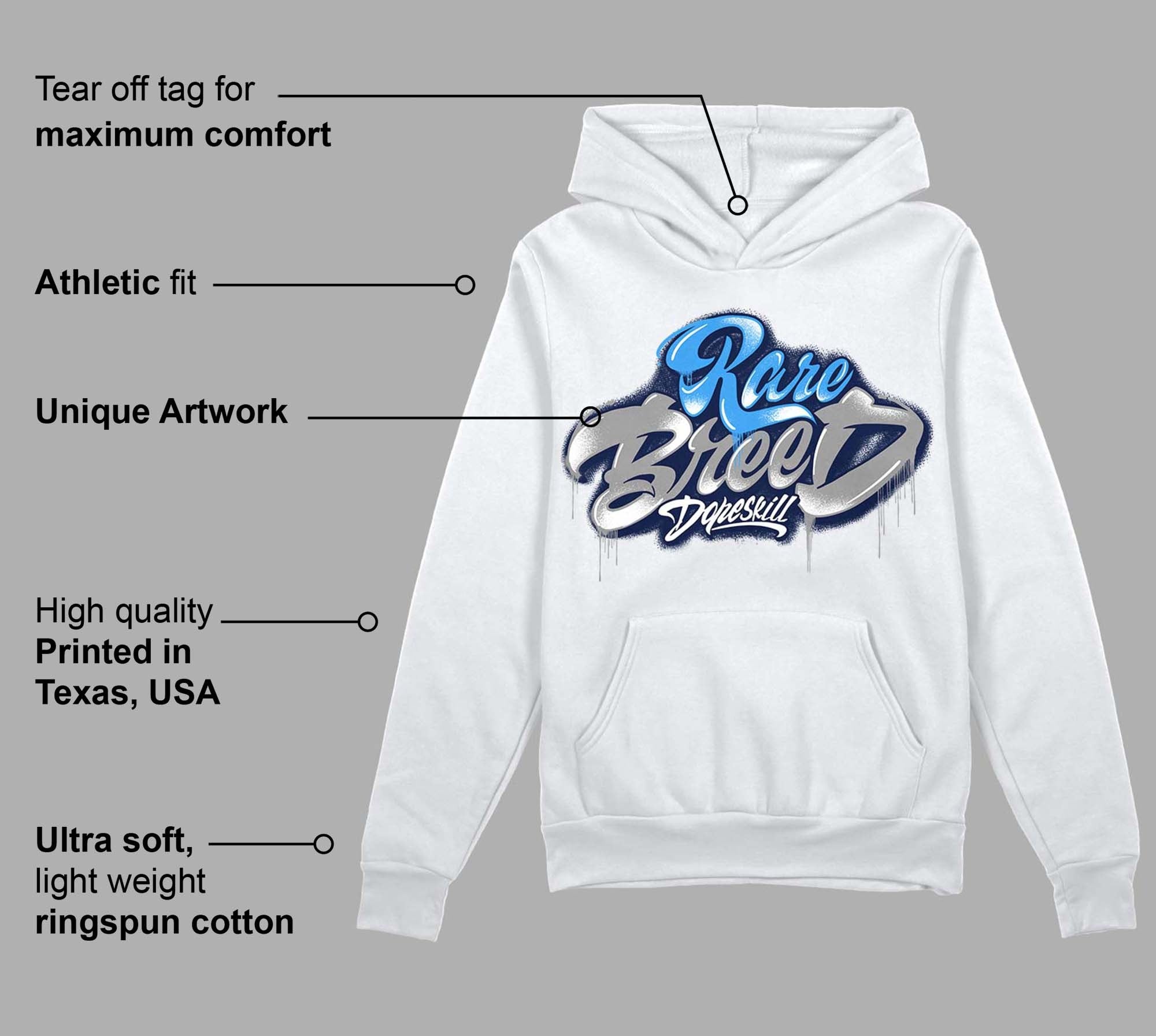 Midnight Navy 3s DopeSkill Hoodie Sweatshirt Rare Breed Type Graphic