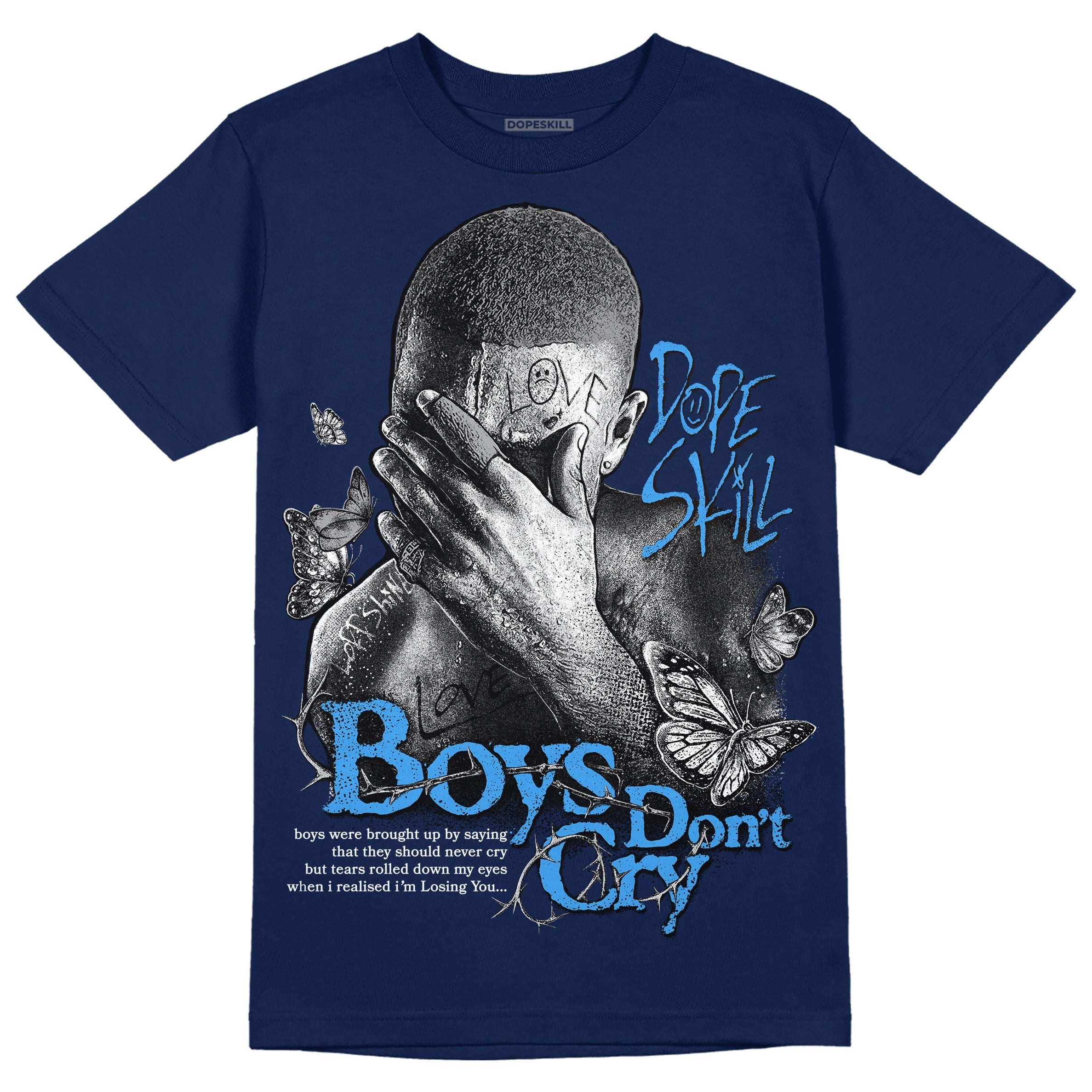 Midnight Navy 3s DopeSkill Navy T-shirt Boys Don't Cry Graphic