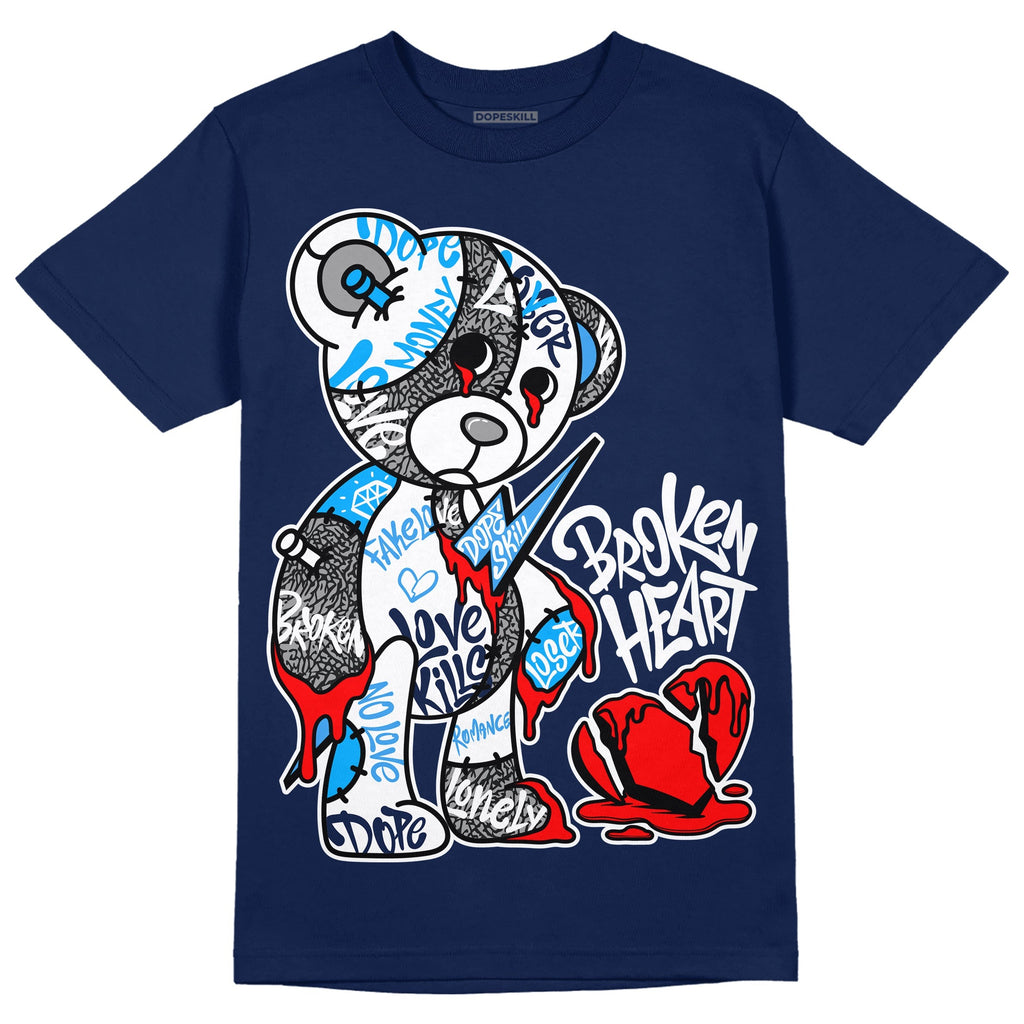 Midnight Navy 3s DopeSkill Navy T-shirt Broken Heart Graphic