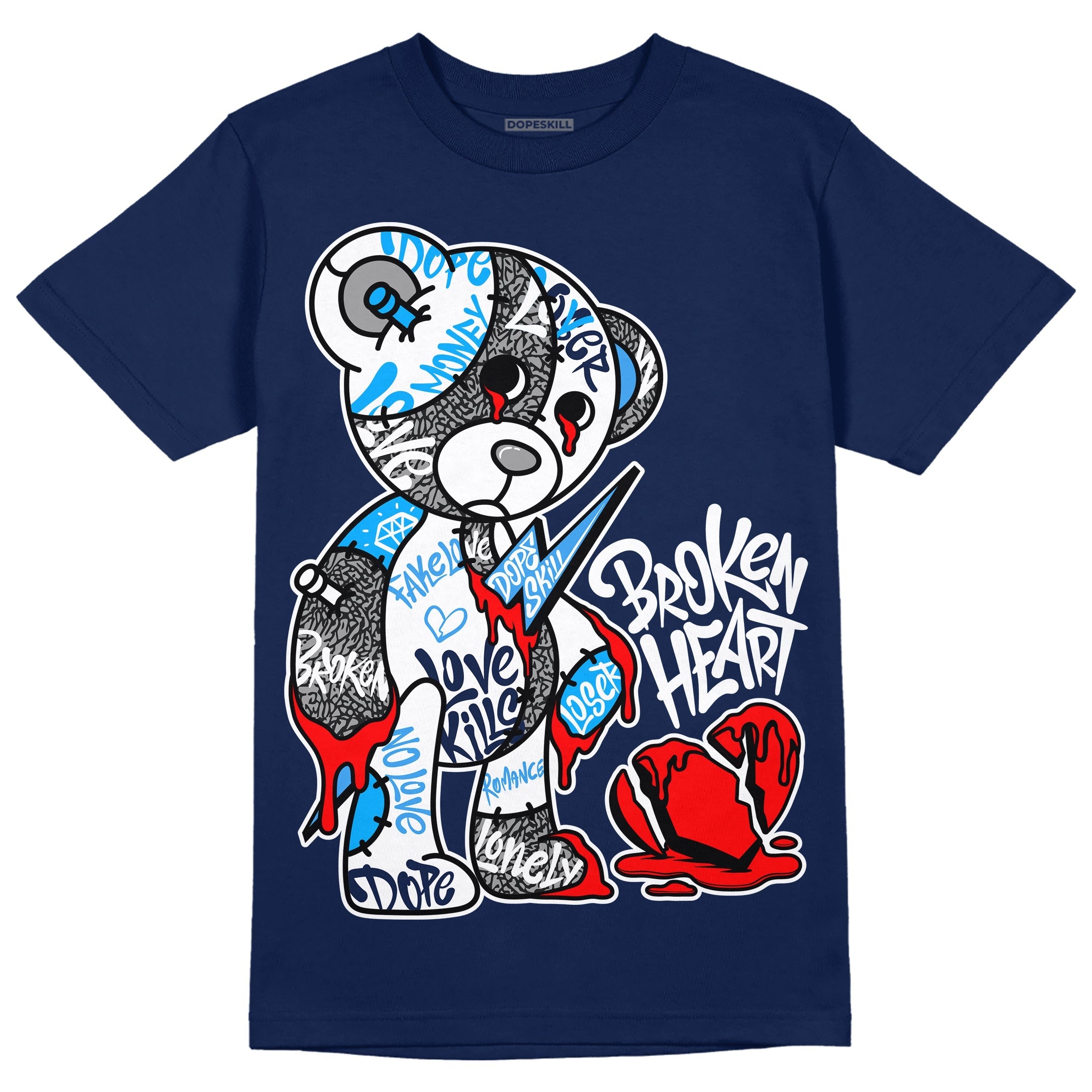 Midnight Navy 3s DopeSkill Navy T-shirt Broken Heart Graphic