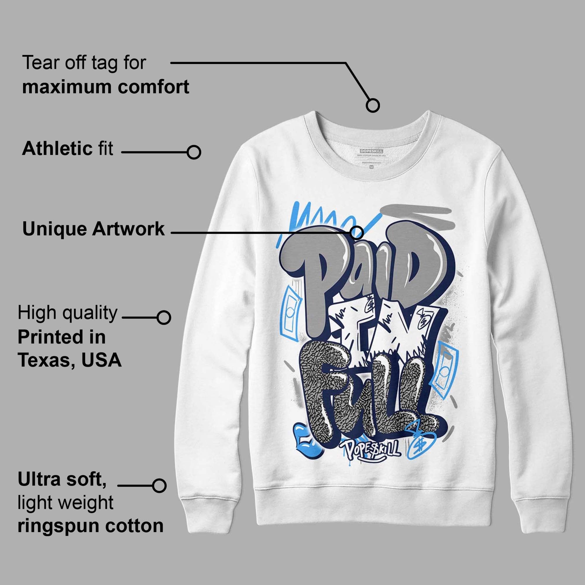 Midnight Navy 3s DopeSkill Sweatshirt New Paid In Full Graphic