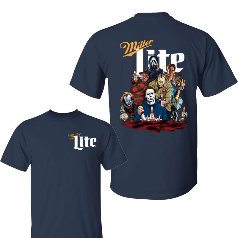 Miler Lite Horror Characters Halloween Shirt, Horror Movie Shirt, Miler Lite Tshirt,  Halloween Shirt, Unisex Classic Cotton Tee with 2 Sided Graphic Print in All Sizes, For Women, For Men