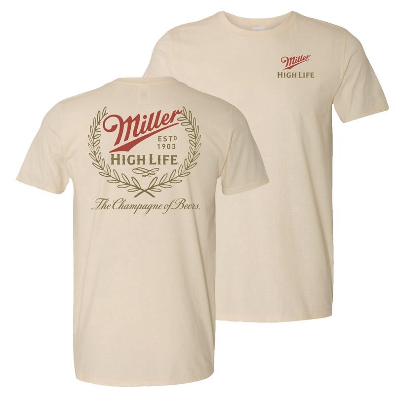 Miller High Life Logo with Rear Full Est.1903 Logo Print T-Shirt, Unisex Tee, Gift - Find Your Perfect Fit - From Casual to Formal - Assorted Colors - Mix and Match - Universal Style Options style 001