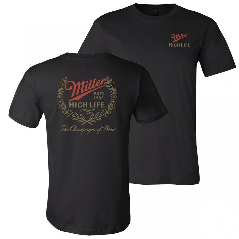 Miller High Life Logo with Rear Full Est.1903 Logo Print T-Shirt, Unisex Tee, Gift - Find Your Perfect Fit - From Casual to Formal - Assorted Colors - Mix and Match - Universal Style Options