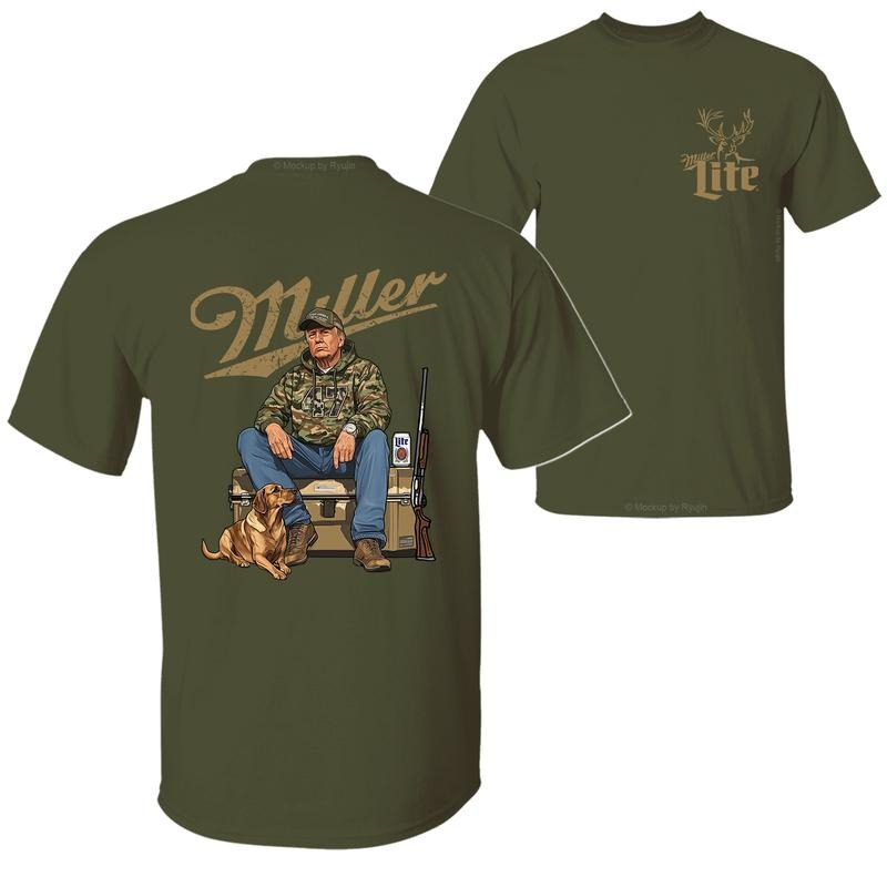 Miller Lite Camo Trump Hunting T-Shirt, Trump Won 47th President Election 2 Sided Graphic Printed Unisex Classic Cotton T-shirt