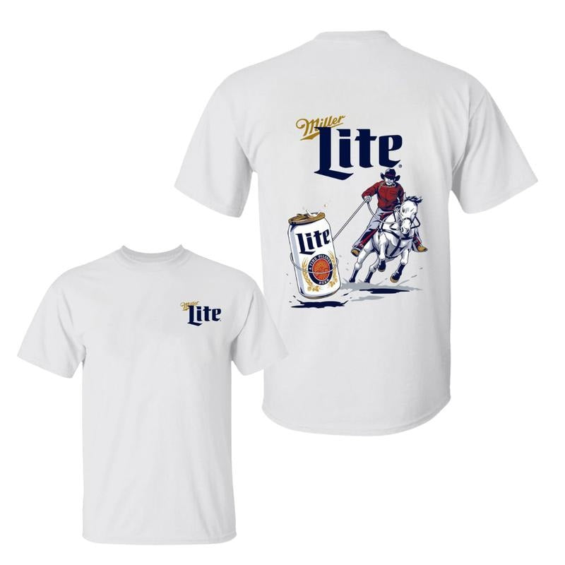 Miller Lite Cowboy Riding Horse Tshirt, Miller Lite Shirt, Sarcastic Graphic Tee, Unisex Classic Cotton Tee with a Two-Sided Graphic Print in All Sizes, For Him, For Her