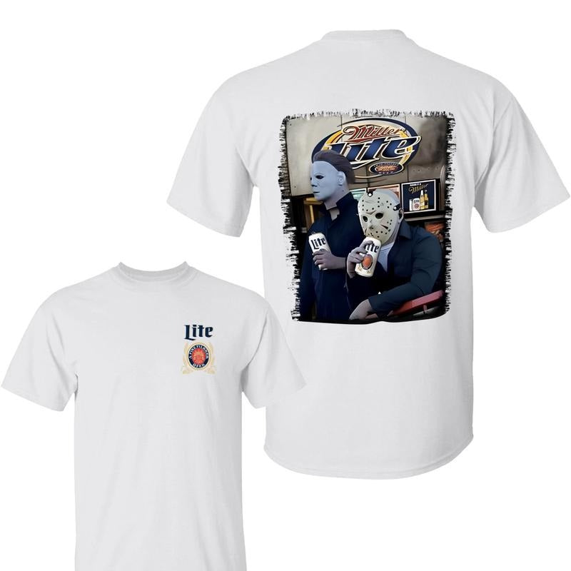 Miller Lite Michaael Myyers And Jasson Voorhees 2 Sided Tshirt - Sweatshirt- Hoodie, Miller Lite Shirt , Halloween Shirt, Horror Movie Sweatshirt, All Sizes, For Men, For Women