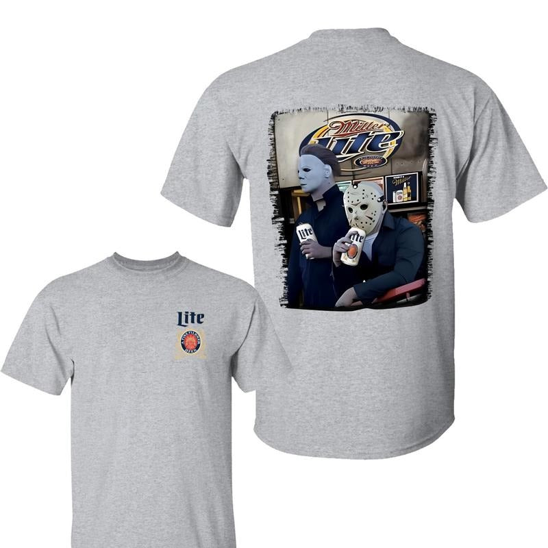 Miller Lite Michaael Myyers And Jasson Voorhees 2 Sided Tshirt - Sweatshirt- Hoodie, Miller Lite Shirt , Halloween Shirt, Horror Movie Sweatshirt, All Sizes, For Men, For Women