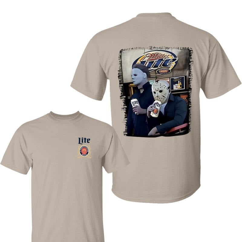 Miller Lite Michaael Myyers And Jasson Voorhees 2 Sided Tshirt - Sweatshirt- Hoodie, Miller Lite Shirt , Halloween Shirt, Horror Movie Sweatshirt, All Sizes, For Men, For Women