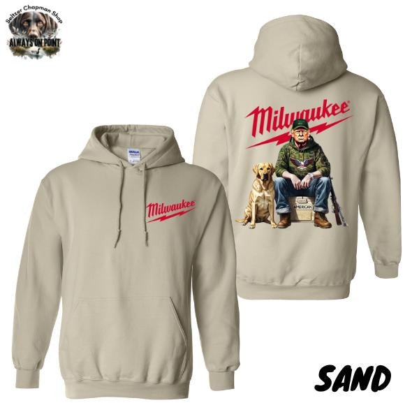 Milwaukee Hoodie - Patriotic Worker Design with Dog Graphic - 2-Sided Unisex Pullover for Outdoor Enthusiasts - For Men And Women - Trendy Hoodie - Team BDK Menswear Sweatshirts Tops Long Sleeve Pocket Casual