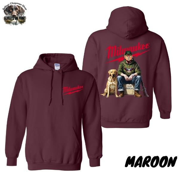 Milwaukee Hoodie - Patriotic Worker Design with Dog Graphic - 2-Sided Unisex Pullover for Outdoor Enthusiasts - For Men And Women - Trendy Hoodie - Team BDK Menswear Sweatshirts Tops Long Sleeve Pocket Casual