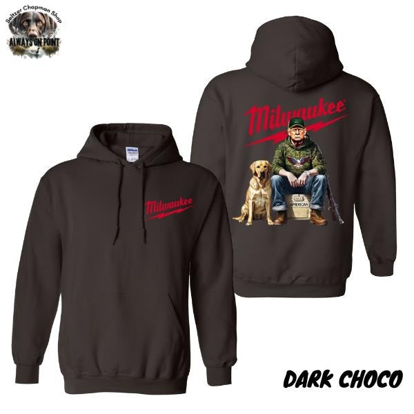 Milwaukee Hoodie - Patriotic Worker Design with Dog Graphic - 2-Sided Unisex Pullover for Outdoor Enthusiasts - For Men And Women - Trendy Hoodie - Team BDK Menswear Sweatshirts Tops Long Sleeve Pocket Casual