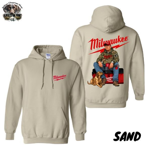 Milwaukee Pack 2 Side Hoodie - Patriotic Worker Design with Dog Graphic - Unisex Pullover for Men and Women - Trendy Hoodie - Casual
