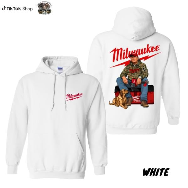 Milwaukee Pack 2 Side Hoodie - Patriotic Worker Design with Dog Graphic - Unisex Pullover for Men and Women - Trendy Hoodie - Casual