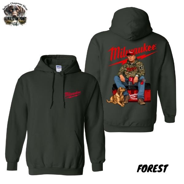 Milwaukee Pack 2 Side Hoodie - Patriotic Worker Design with Dog Graphic - Unisex Pullover for Men and Women - Trendy Hoodie - Casual