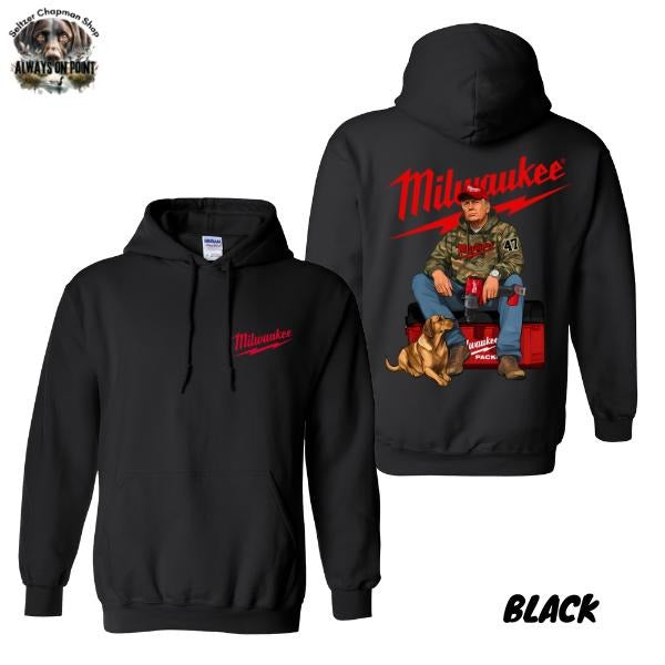 Milwaukee Pack 2 Side Hoodie - Patriotic Worker Design with Dog Graphic - Unisex Pullover for Men and Women - Trendy Hoodie - Casual