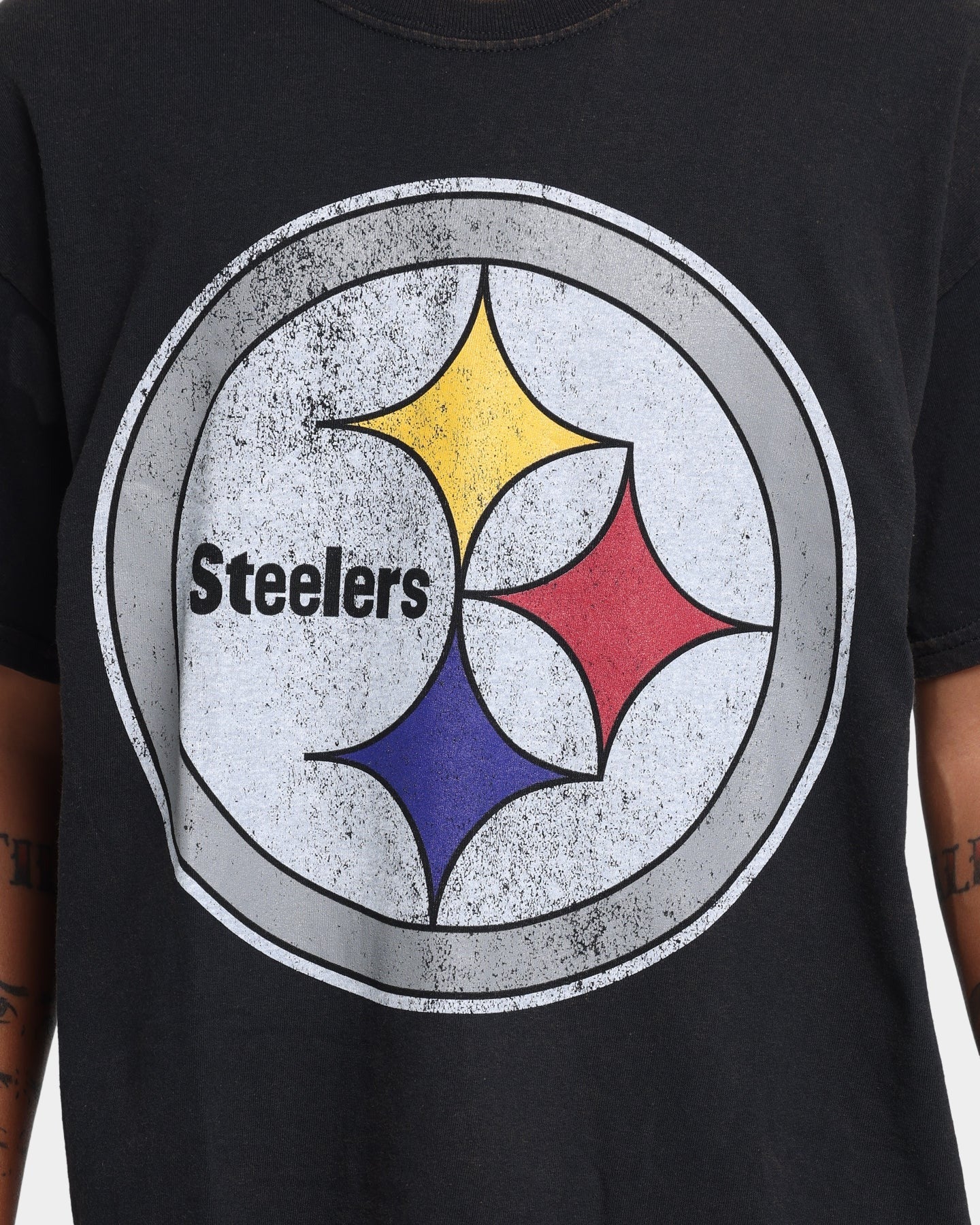 Mitchell & Ness Pittsburgh Steelers Oversized Logo Short Sleeve Vintage T-Shirt Vintage Black