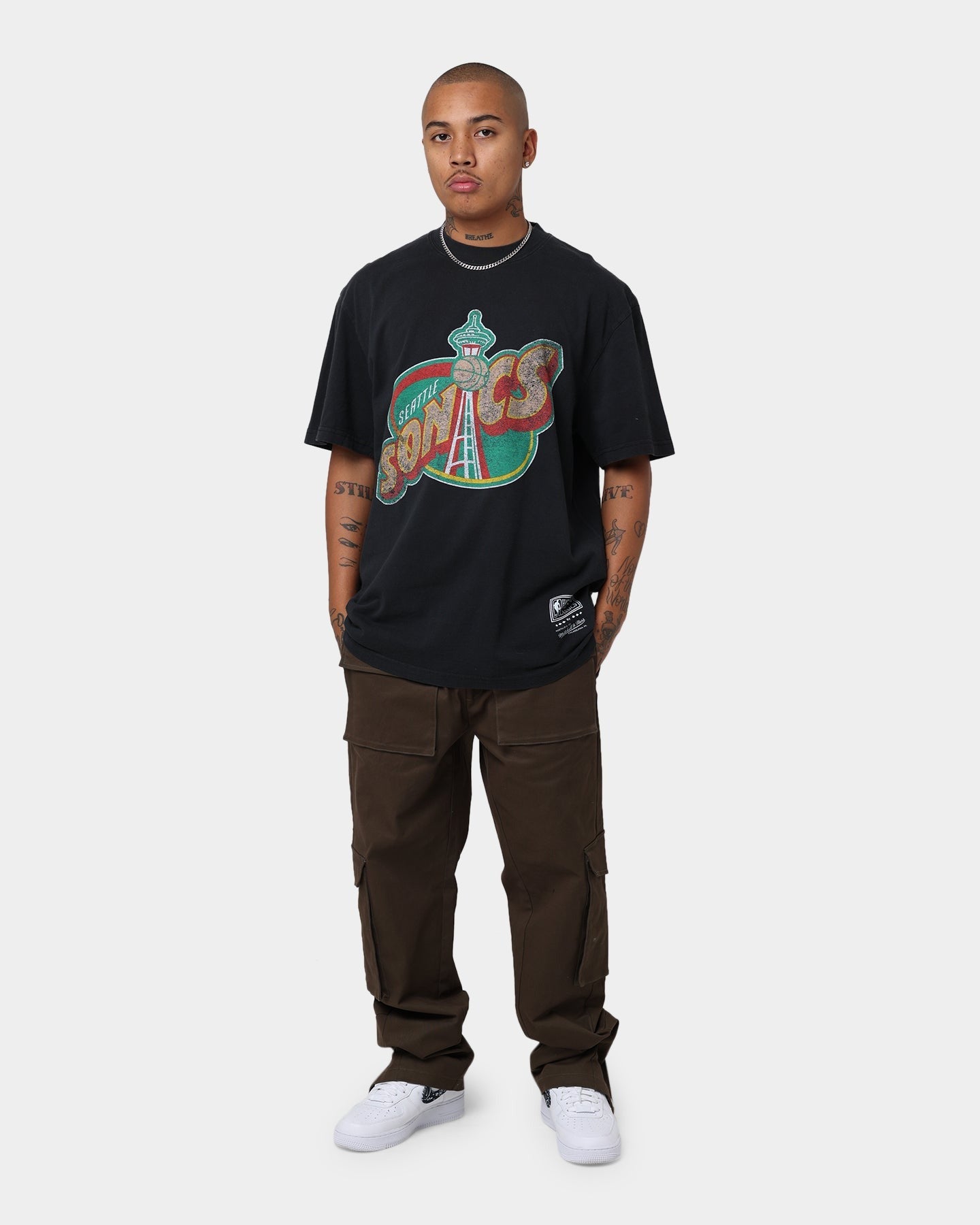 Mitchell & Ness Seattle Sonics Oversized Logo Short Sleeve Vintage T-Shirt Vintage Black