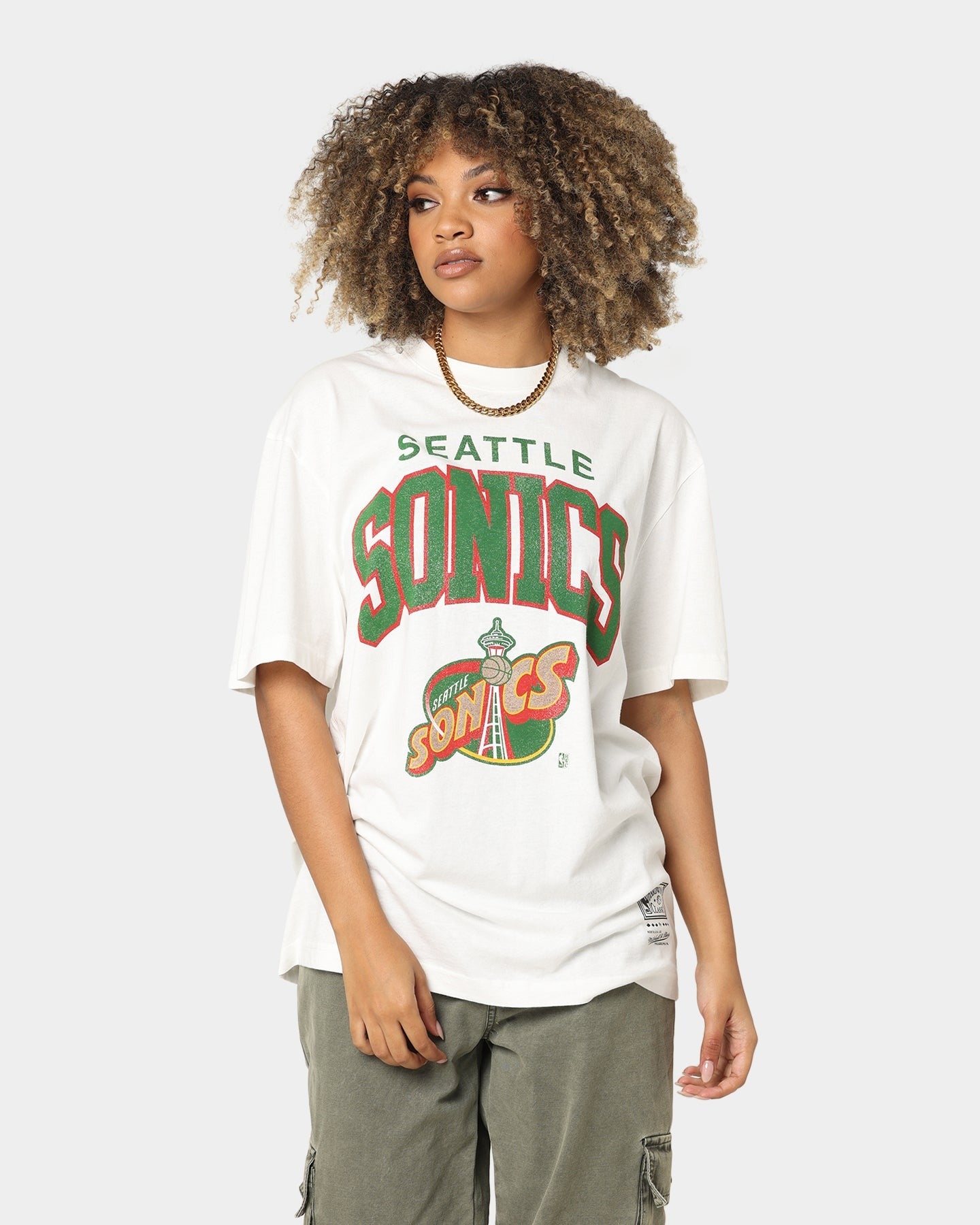 Mitchell & Ness Seattle Supersonics XL Arch Vintage T-Shirt Vintage White Style001