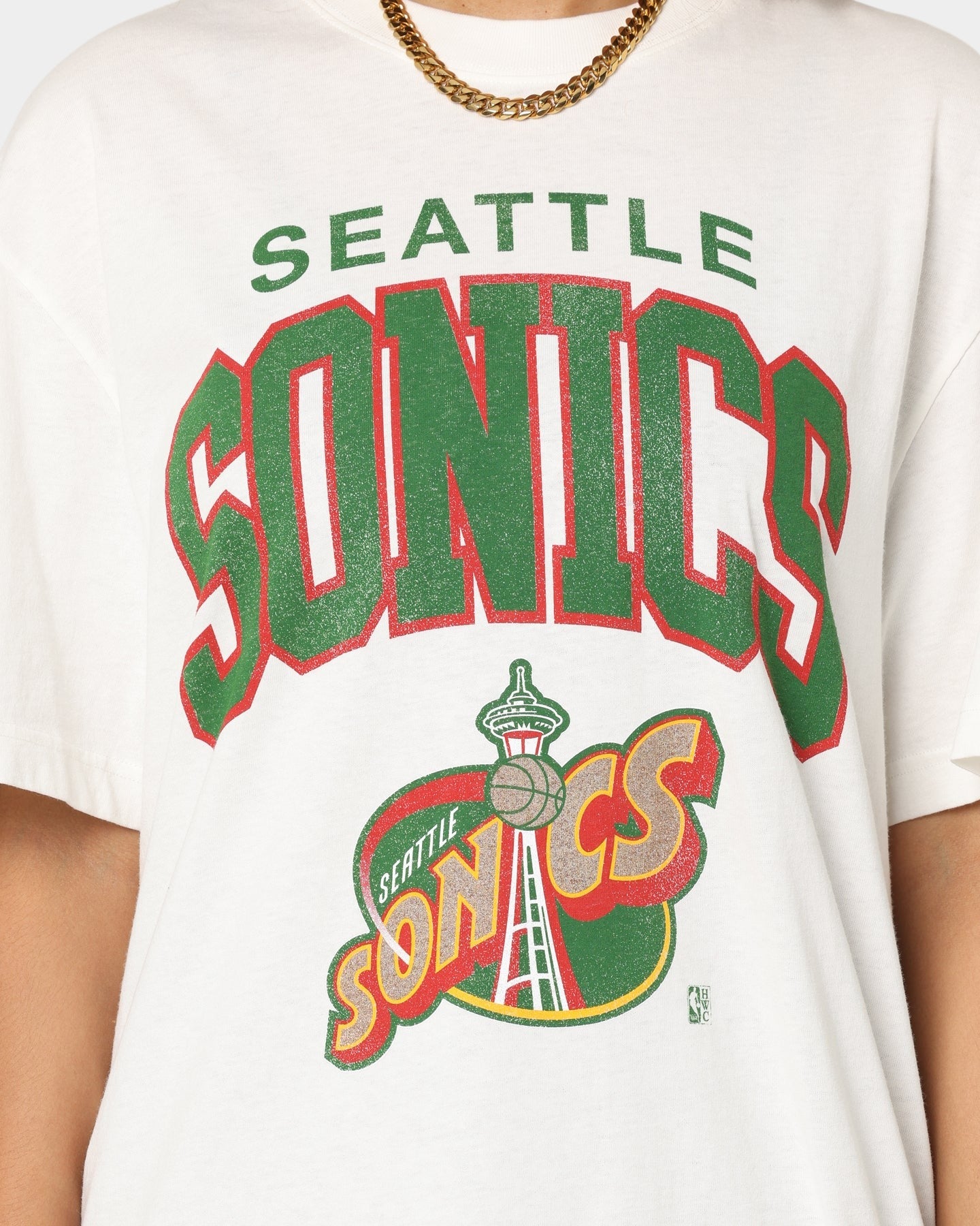 Mitchell & Ness Seattle Supersonics XL Arch Vintage T-Shirt Vintage White Style001