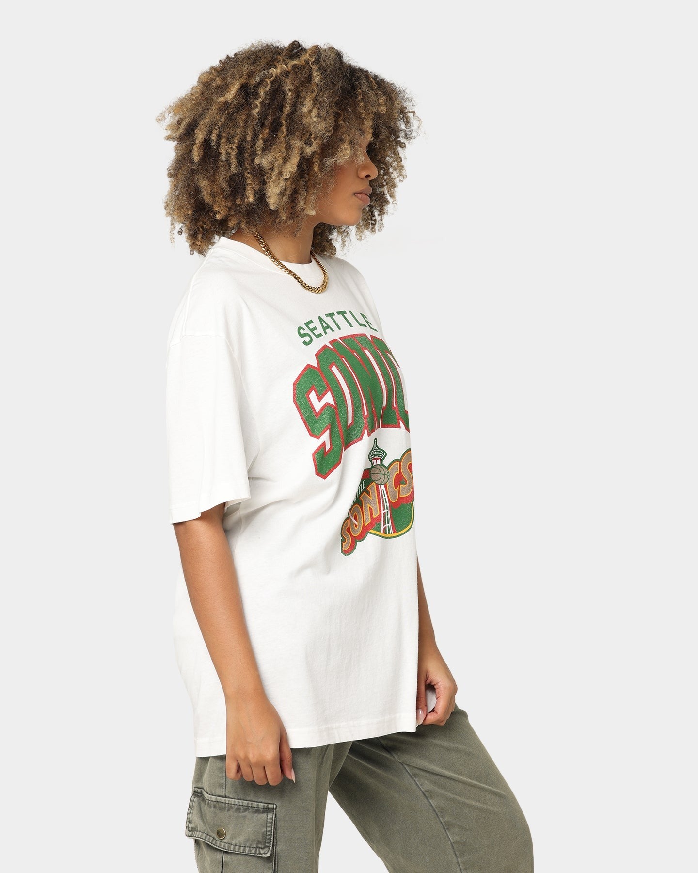 Mitchell & Ness Seattle Supersonics XL Arch Vintage T-Shirt Vintage White Style001