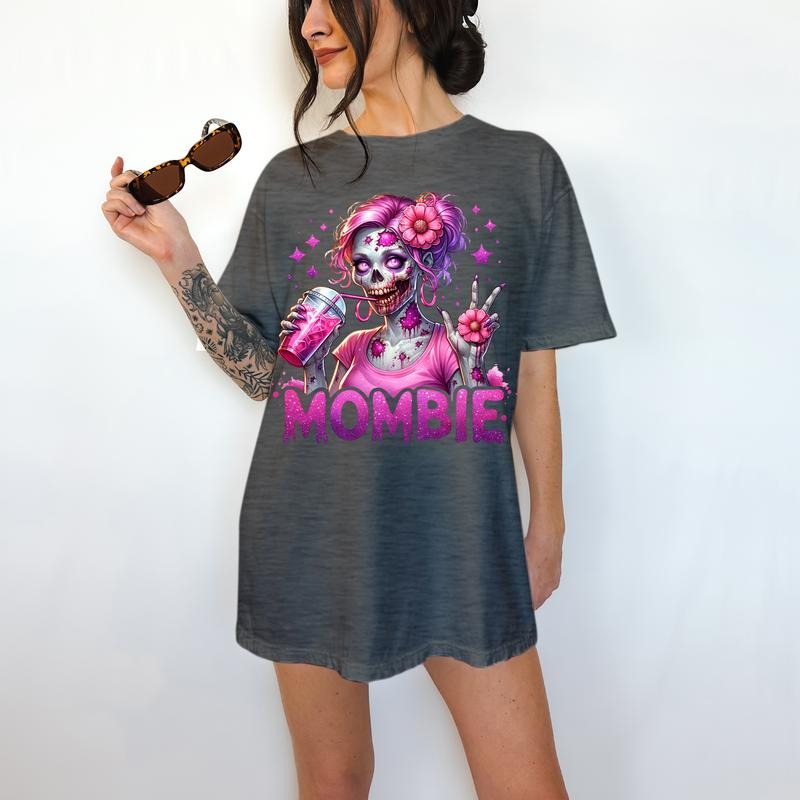 Mombie - T-Shirt, Momster Skeleton, Bright Graphic, Funny Apparel, Snarky, Gift Idea, Relaxed Fit, Casual Apparel, Cute Top, Great with Jeans, All Seasons, Fun Style, Comfortable Shirt