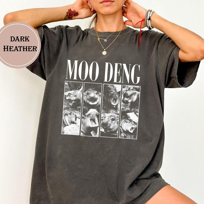 Moo Deng Shirt, Vintage Moo Deng Bootleg Rap Tee, I Love Moo Deng, Hippo Lover Shirt, Cute Baby Hippo