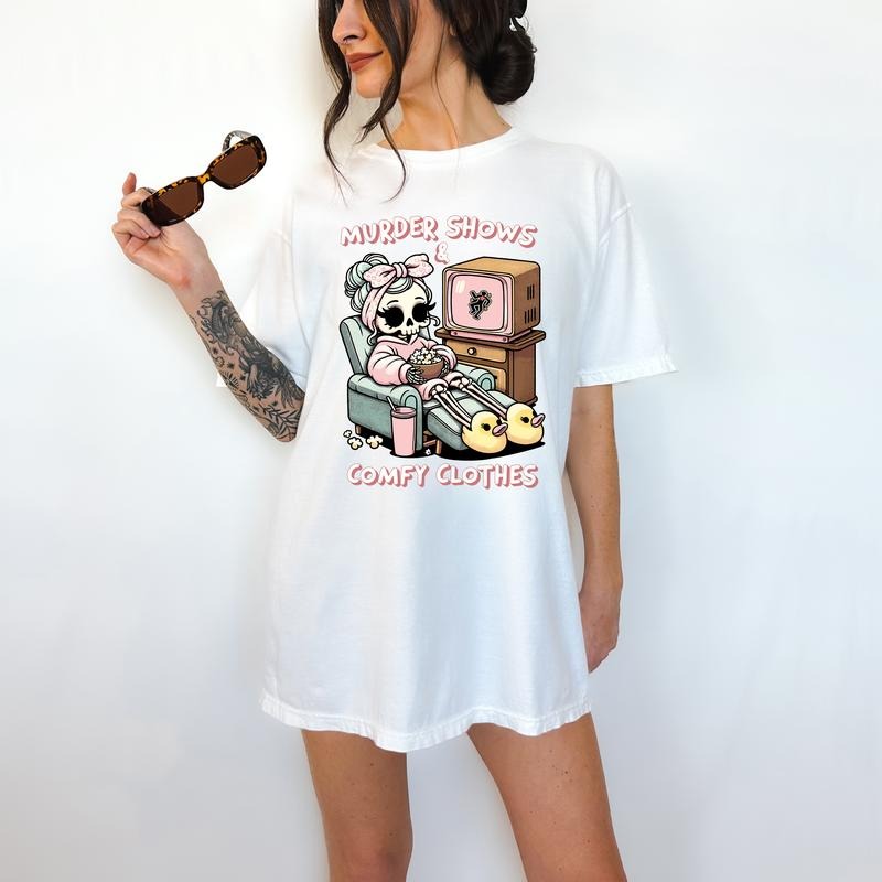 Murder Shows and Comfy Clothes - T-Shirt, True Crime Tee, Cute Graphic, Funny Apparel