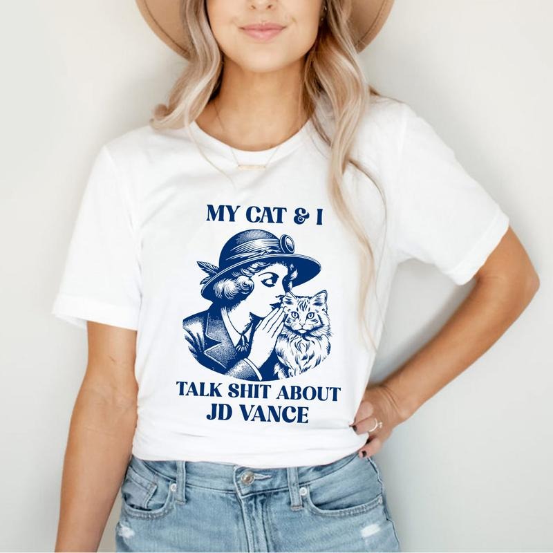 My Cat And I Talk Shit About JD Vance Shirt, Childless Cat Lady Sweatshirt, Kamala Harris 2024 Vintage TShirt, Election 2024 Shirt Top Womenswear