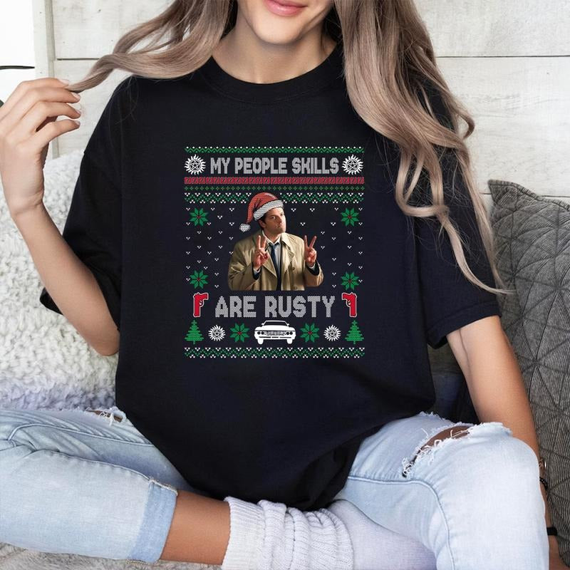 My People Skills Are Rusty Christmas Shirt , Castiel Supernatural Christmas T Shirt, Gift For Woman and Man Unisex T-Shirt Sweatshirt Hoodie style 001