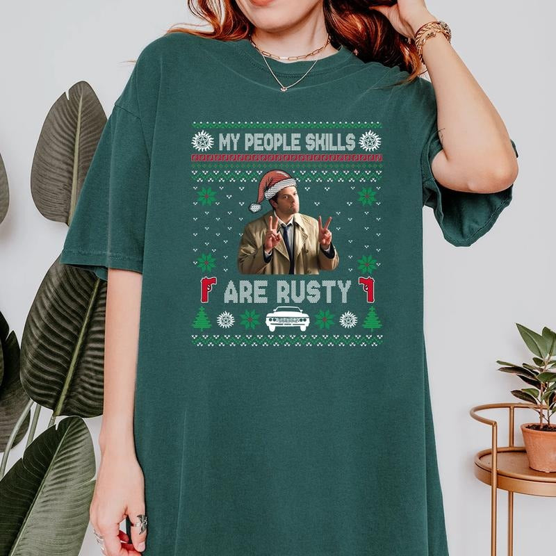 My People Skills Are Rusty Christmas Shirt , Castiel Supernatural Christmas T Shirt, Gift For Woman and Man Unisex T-Shirt Sweatshirt Hoodie style 001