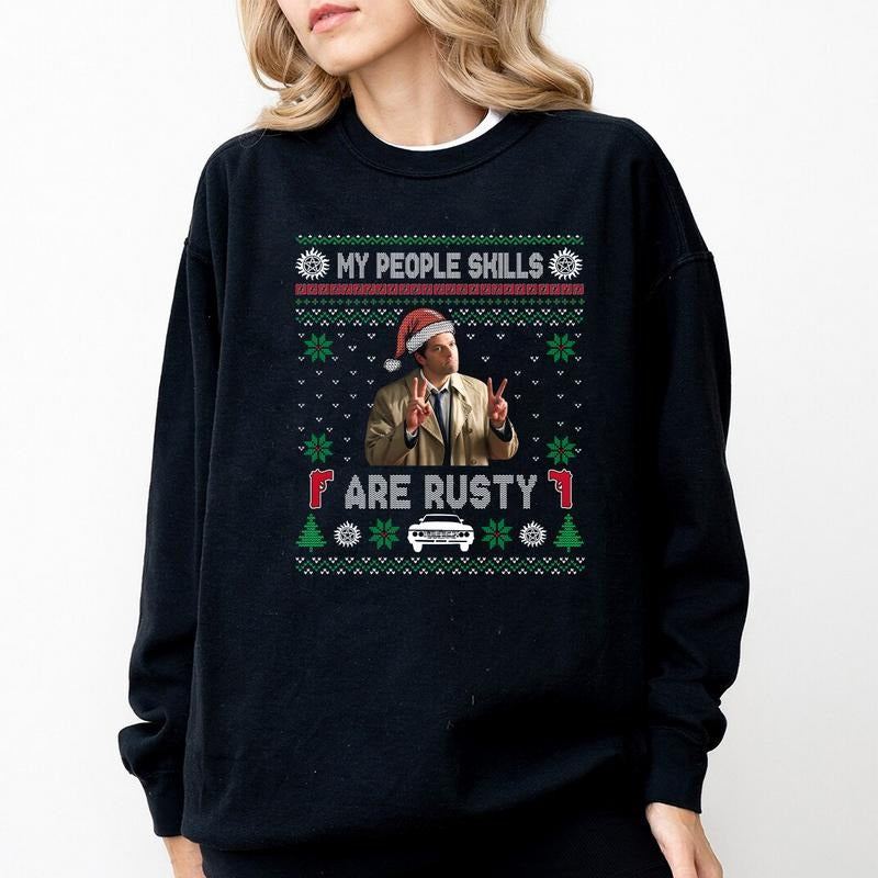 My People Skills Are Rusty Christmas Shirt , Castiel Supernatural Christmas T Shirt, Gift For Woman and Man Unisex T-Shirt Sweatshirt Hoodie style 001