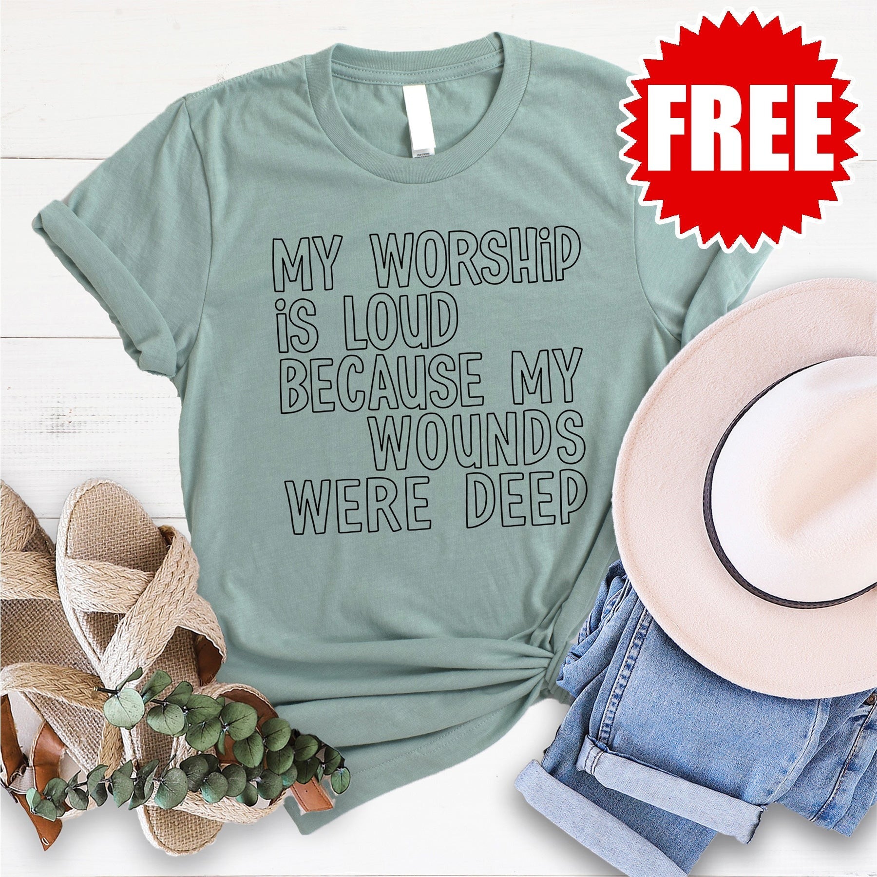 My Worship is Loud Tee - Heather Sage - 0
