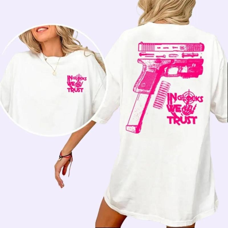 NEW Design G lock ,In G lock We Trust Ske leton 2 Side Tshirt,Vintage Tee,Unisex,G lock Tee,G lock Pink Color ,For Her,For Him tshirt for women Cotton