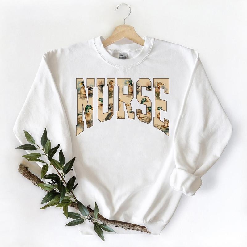 NURSE Hunting Season Duck Graphic Vintage NURSE Family Mallard Duck uncle Gift For Unisex T-shirt Hoodie Sweatshirt Pullover Cotton Fabric