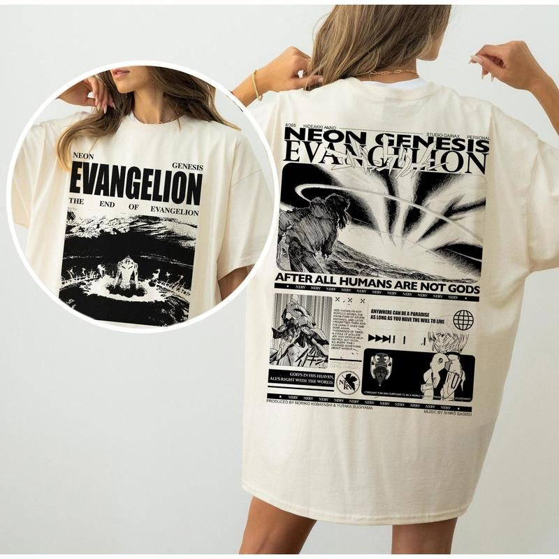 Neon Genesis Evangelion Double Side Shirt Vintage Anime Sweatshirt Welcome To The Apocalypse Hoodie After All Humans Are Not Gods Tee Gift For Fans Me