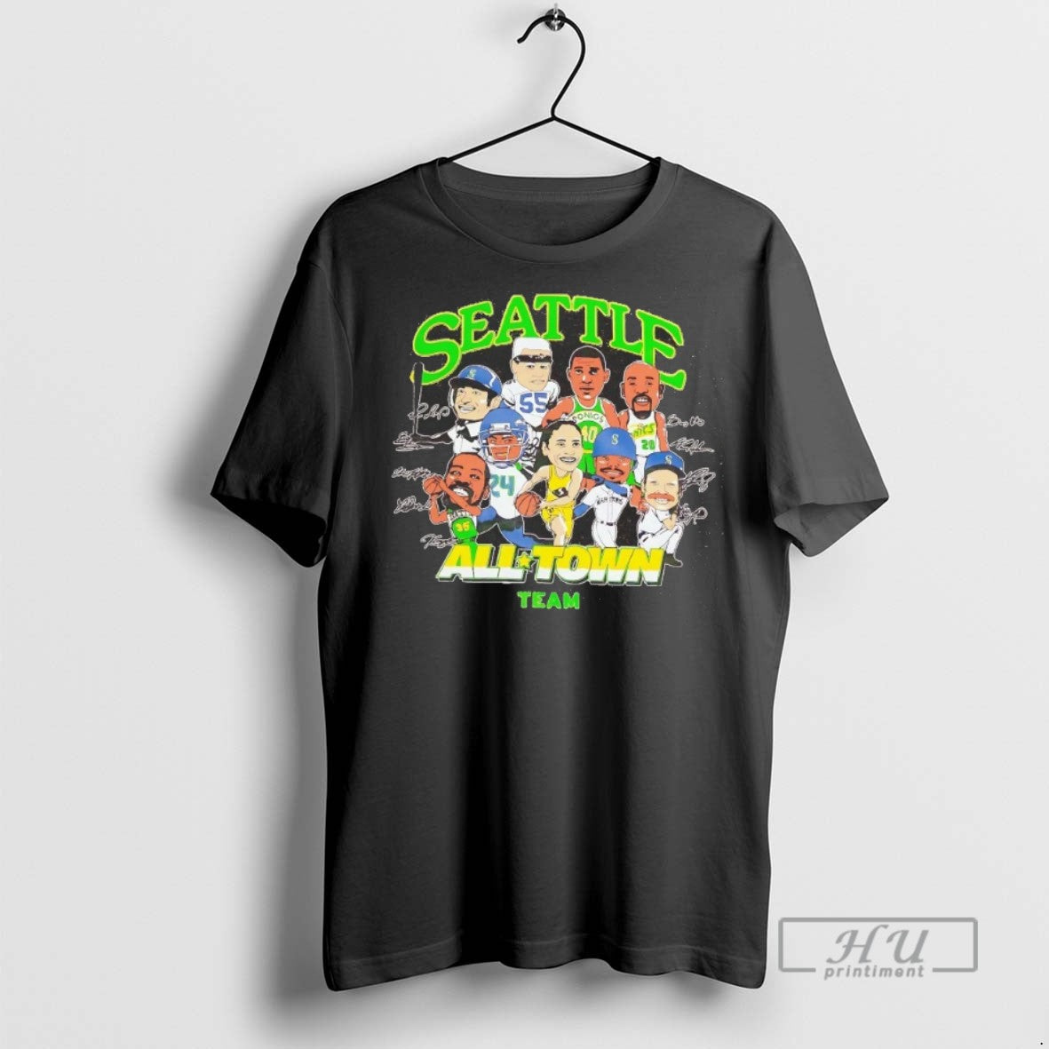 New Seattle All Town Team Sports Players Caricature Tee Shirts Sweatshirt Hoodies