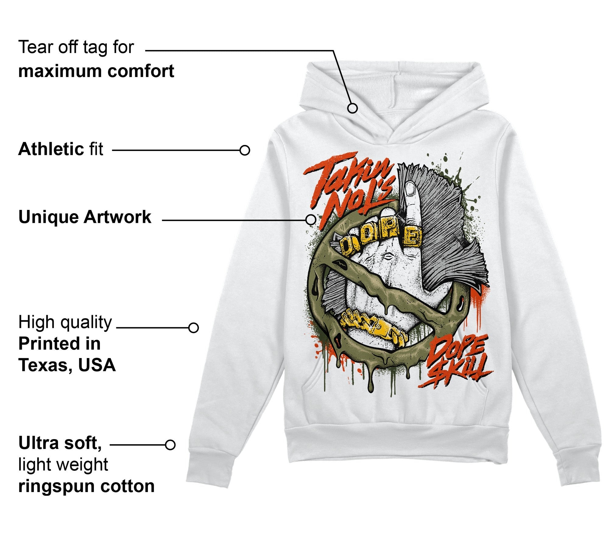 Olive Collection DopeSkill Hoodie Sweatshirt Takin No L's Graphic