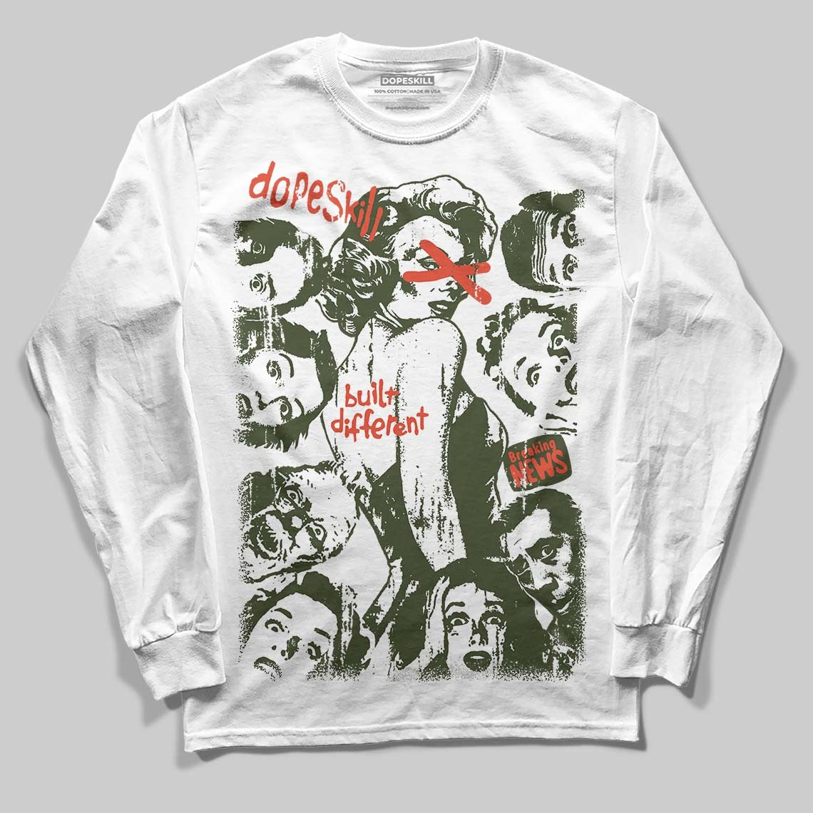 Olive Collection DopeSkill Long Sleeve T-Shirt Built Different Graphic