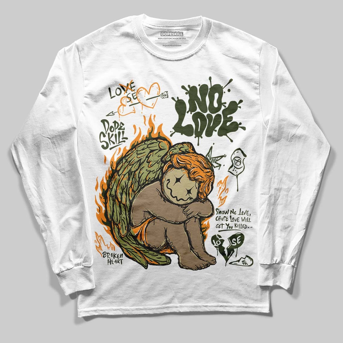 Olive Collection DopeSkill Long Sleeve T-Shirt No Love Graphic