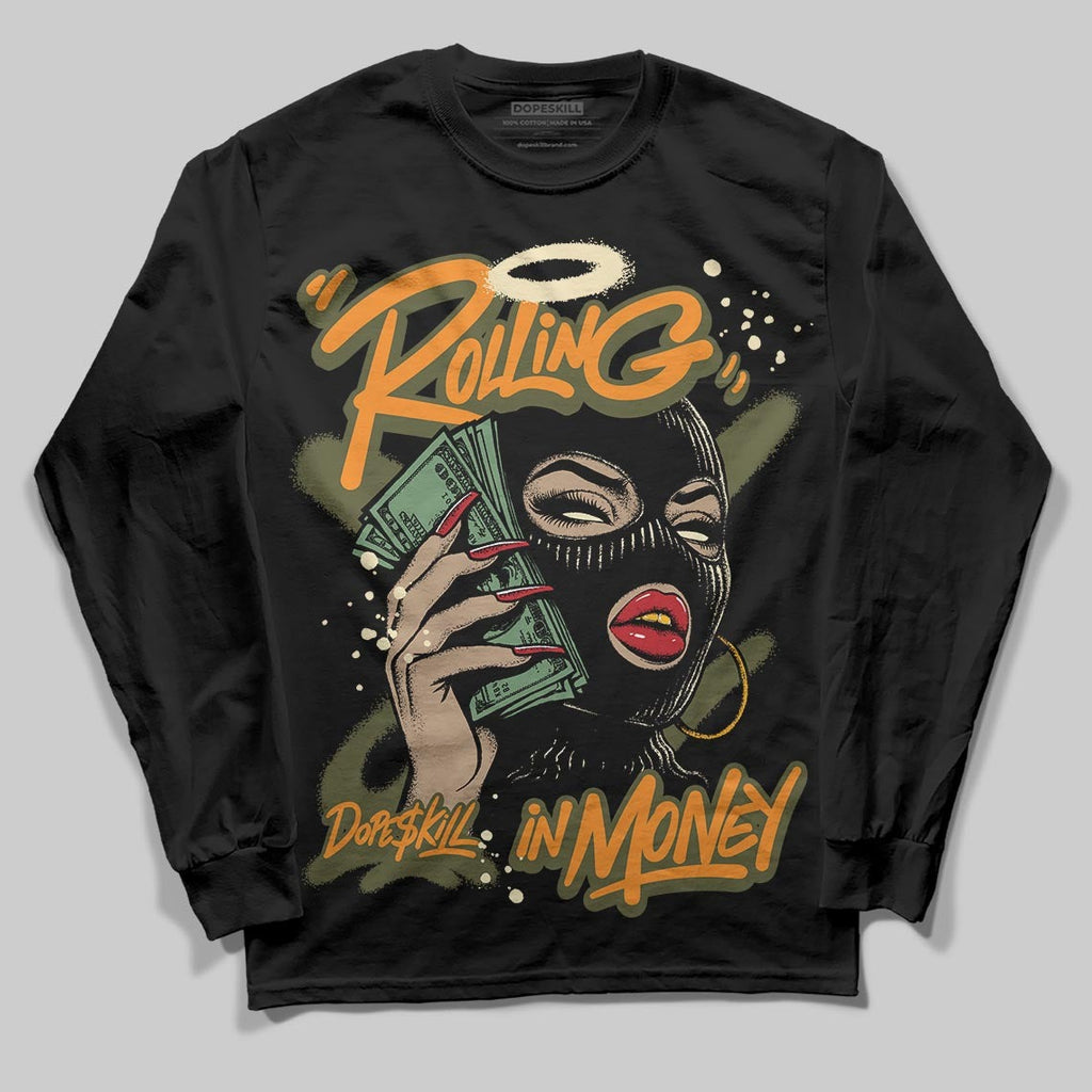 Olive Collection DopeSkill Long Sleeve T-Shirt Rolling in Money Graphic