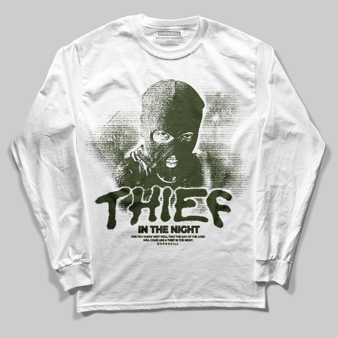 Olive Collection DopeSkill Long Sleeve T-Shirt Thief In The Night Graphic
