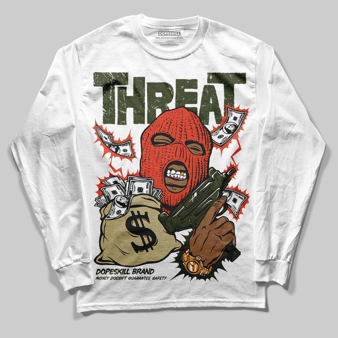 Olive Collection DopeSkill Long Sleeve T-Shirt Under Threat Graphic